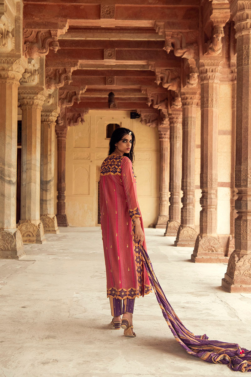 Pink & Purple Hand-Embroidered Chanderi Silk Kurta Set