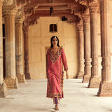 Pink & Purple Hand-Embroidered Chanderi Silk Kurta Set