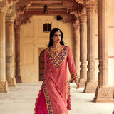 Pink & Purple Hand-Embroidered Chanderi Silk Kurta Set