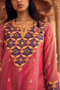 Pink & Purple Hand-Embroidered Chanderi Silk Kurta Set