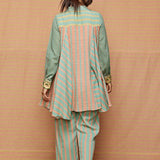 Block Printed Panelled Striped Tunic with Striped Pants