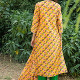 Printed Diagonal Yellow Chanderi straight Kurta