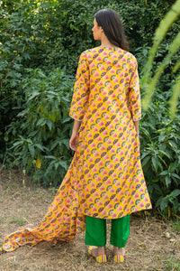 Printed Diagonal Yellow Chanderi straight Kurta