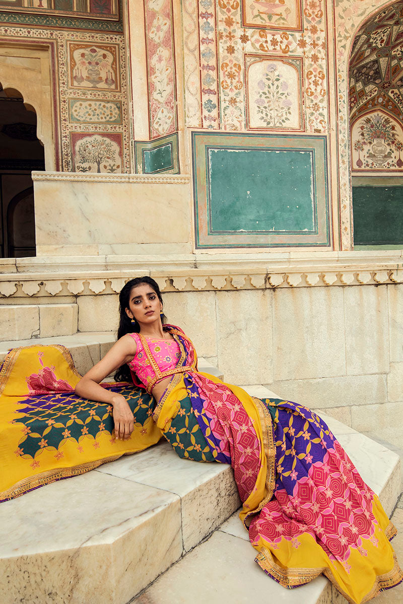 Navalgarh Printed Modal Silk Saree With Danka Embroidery