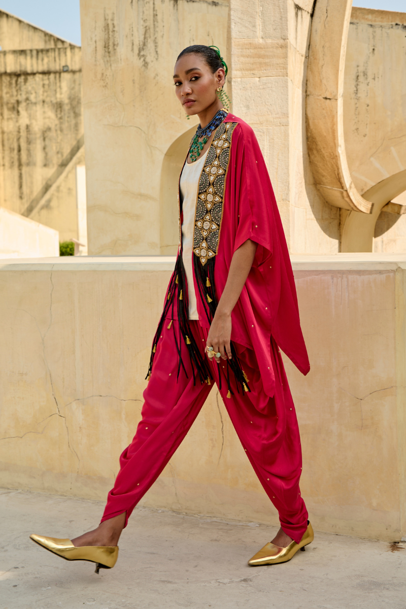 Fuchsia Embroidered Nori Cape Set