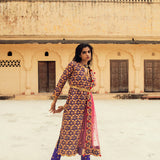 Purple Pink Hand-Embroidered Silk Kurta Set
