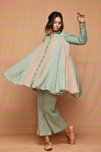 Block Printed Turquoise with Rose Pink Striped Pants