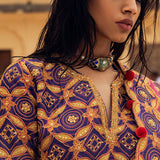 Purple Pink Hand-Embroidered Silk Kurta Set
