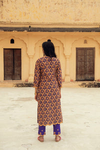 Purple Pink Hand-Embroidered Silk Kurta Set