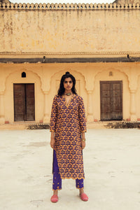Purple Pink Hand-Embroidered Silk Kurta Set