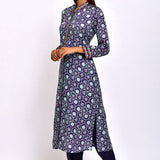 Kamal Navy Printed Embroidered Jaal Kurta with Pants