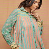 Block Printed Panelled Striped Tunic with Striped Pants