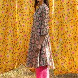 Printed Buta Flared Chanderi Beige Kurta