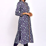 Kamal Navy Printed Embroidered Jaal Kurta with Pants