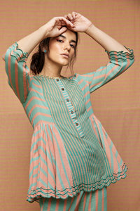 Block Printed Multi Striped Top with Pants