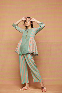 Block Printed Multi Striped Top with Pants