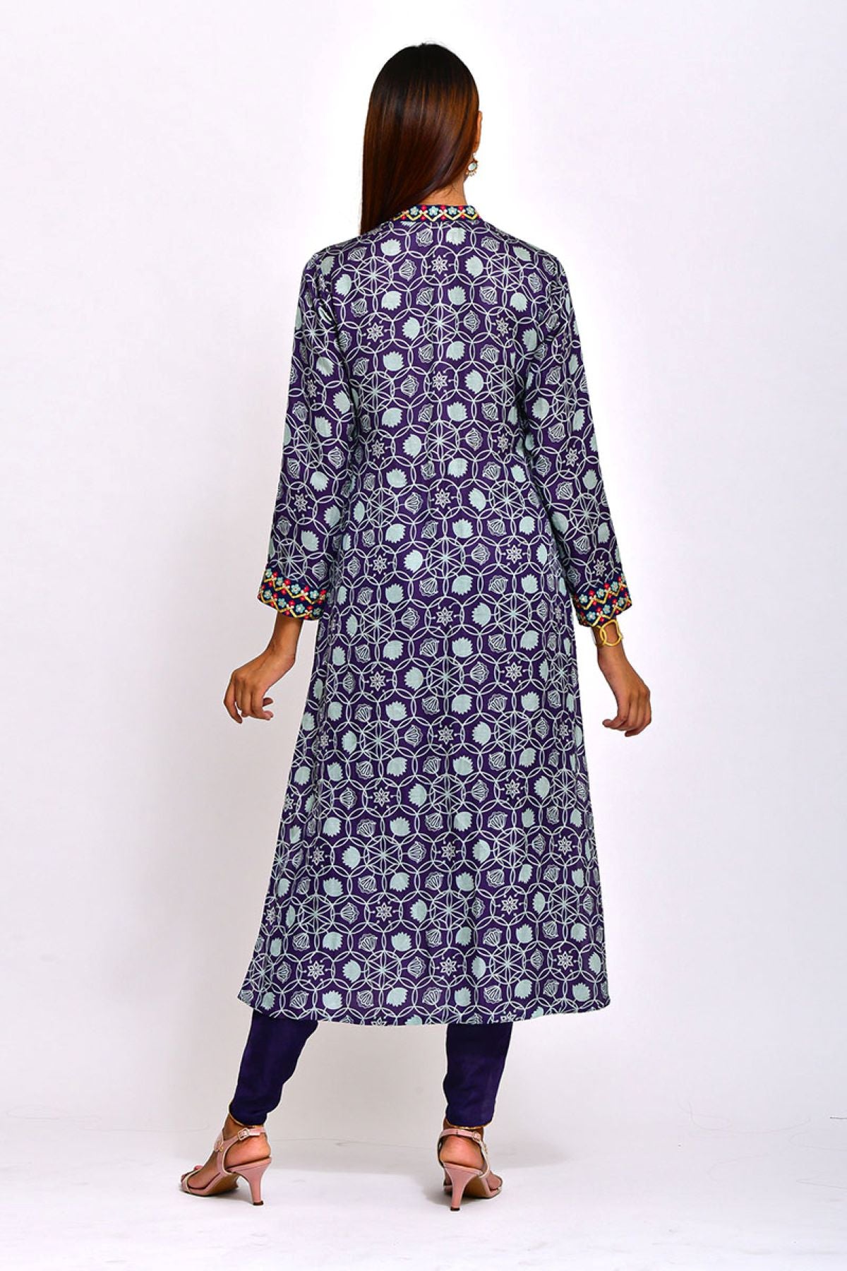 Kamal Navy Printed Embroidered Jaal Kurta with Pants
