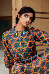 Bikaner Olive Green Danka Embroidered Silk Chanderi Kurta