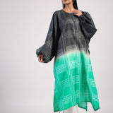 Black Green Geometric Ombre Shibori Kaftan & Dress