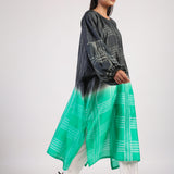 Black Green Geometric Ombre Shibori Kaftan & Dress