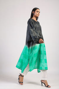 Black Green Geometric Ombre Shibori Kaftan & Dress