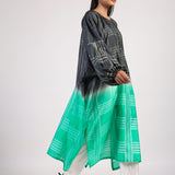 Black Green Geometric Ombre Shibori Kaftan & Dress