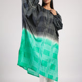 Black Green Geometric Ombre Shibori Kaftan & Dress