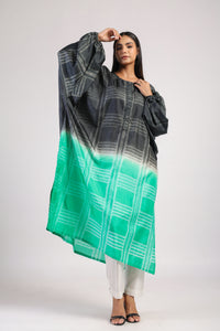 Black Green Geometric Ombre Shibori Kaftan & Dress