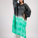 Black Green Geometric Ombre Shibori Kaftan & Dress