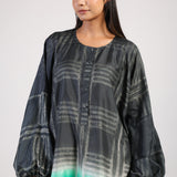 Black Green Geometric Ombre Shibori Kaftan & Dress
