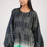 Black Green Geometric Ombre Shibori Kaftan & Dress