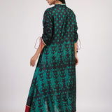 Green & Black Peacock Shibori A line Dress