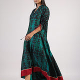 Green & Black Peacock Shibori A line Dress