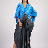 Blue Black Tribal Ombre Shibori Kaftan & Dress