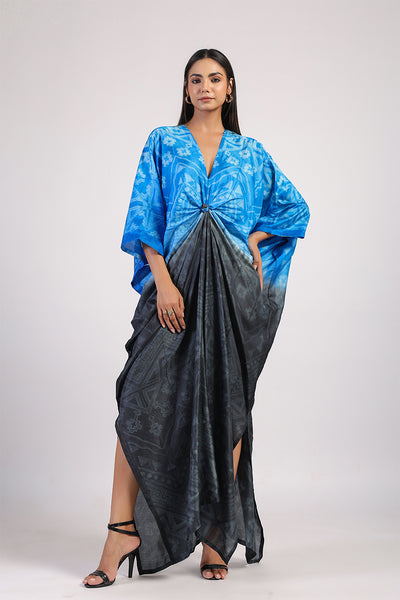 Blue Black Tribal Ombre Shibori Kaftan & Dress