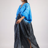 Blue Black Tribal Ombre Shibori Kaftan & Dress