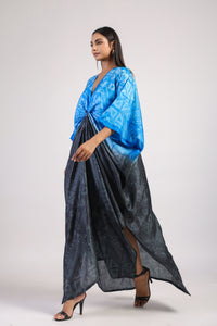 Blue Black Tribal Ombre Shibori Kaftan & Dress