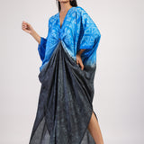 Blue Black Tribal Ombre Shibori Kaftan & Dress