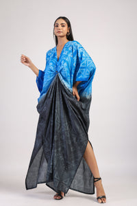 Blue Black Tribal Ombre Shibori Kaftan & Dress