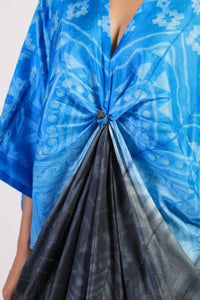 Blue Black Tribal Ombre Shibori Kaftan & Dress