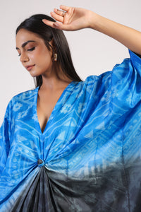 Blue Black Tribal Ombre Shibori Kaftan & Dress