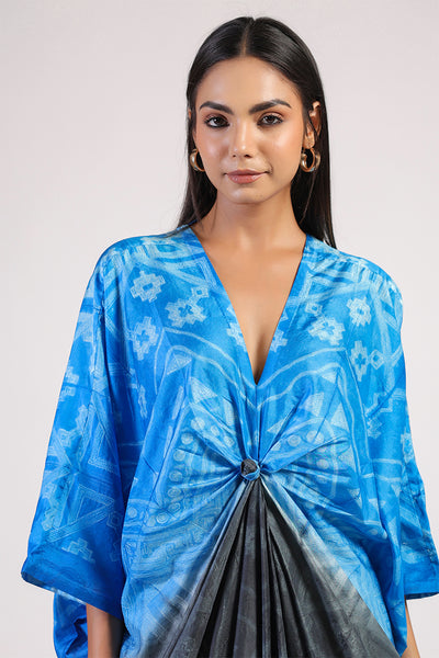 Blue Black Tribal Ombre Shibori Kaftan & Dress