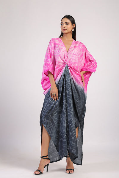 Black Pink Tribal Ombre Shibori Kaftan & Dress