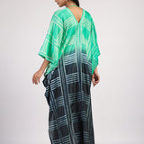 Green Black Geometric Ombre Shibori Kaftan & Dress