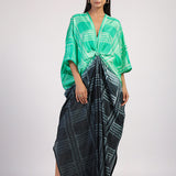 Green Black Geometric Ombre Shibori Kaftan & Dress
