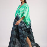 Green Black Geometric Ombre Shibori Kaftan & Dress