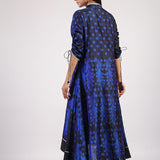 Blue & Black Peacock Shibori A line Dress