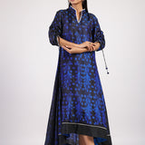 Blue & Black Peacock Shibori A line Dress