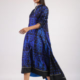 Blue & Black Peacock Shibori A line Dress