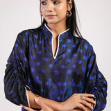 Blue & Black Peacock Shibori A line Dress